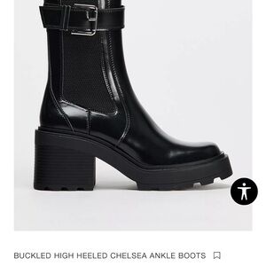 Zara Black Chelsea Ankle Boots with Buckle Detail